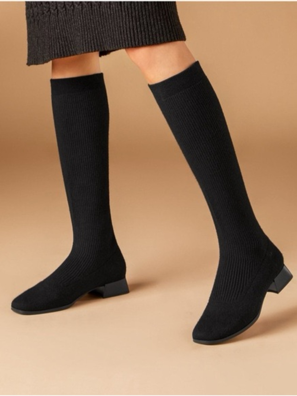 Vivaia Sz 6.5 (37) Tara Pro Knee High Black Knit Stretch Minimalist Boots